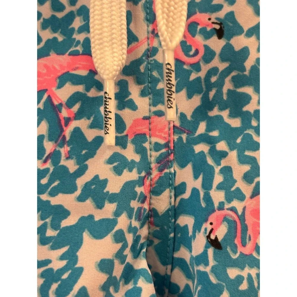 Chubbies Youth Boys Swim Trunks Pink Flamingo Teal Blue Mesh Lined Shorts XS 6/7